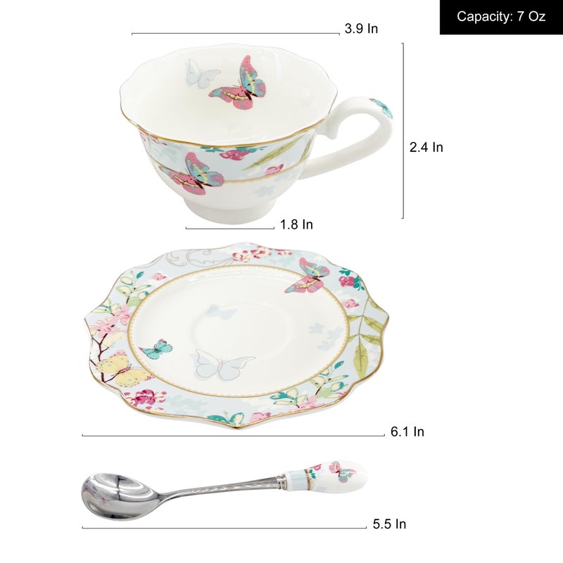 Krysclove Vintage Ceramic Teacup, Elegant Coffee Cup, Royal Bone Tea Cups with Spoon and Saucer Set (Blue) - Image 5